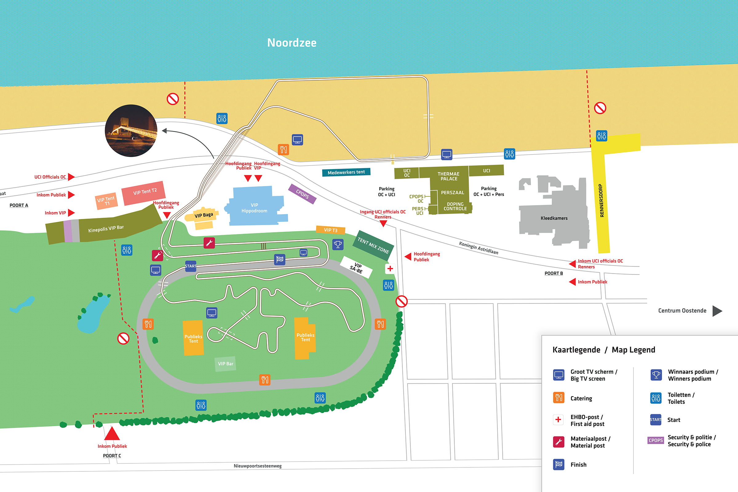Overzichtskaart parcours Oostende