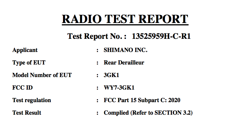 3GK1 Rear Derailleur Test Report 03 FCC _DTS SHIMANO