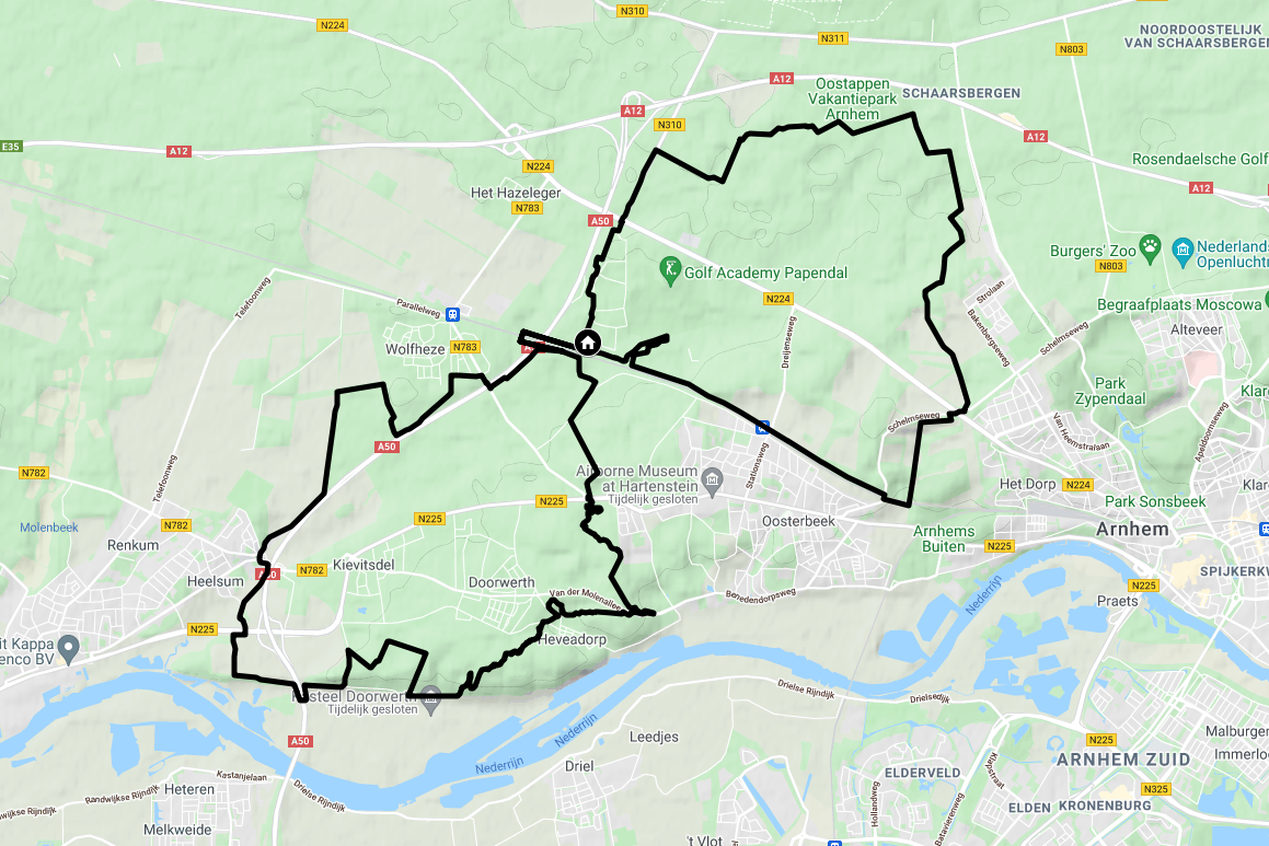Kaart Mountainbikeroute Oosterbeek tot mei 2021