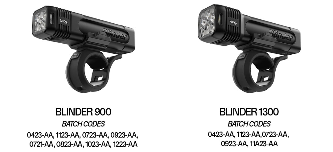 Knog Blinder 900 en Knog Blinder 1300 fietslamp terugroepactie