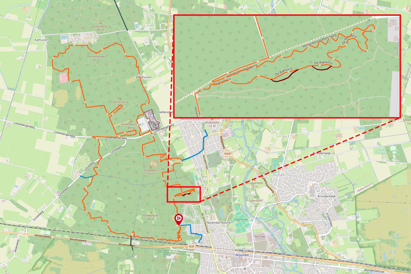 Overzichtskaart Hellendoorn uitbreiding mountainbikeroute 2026